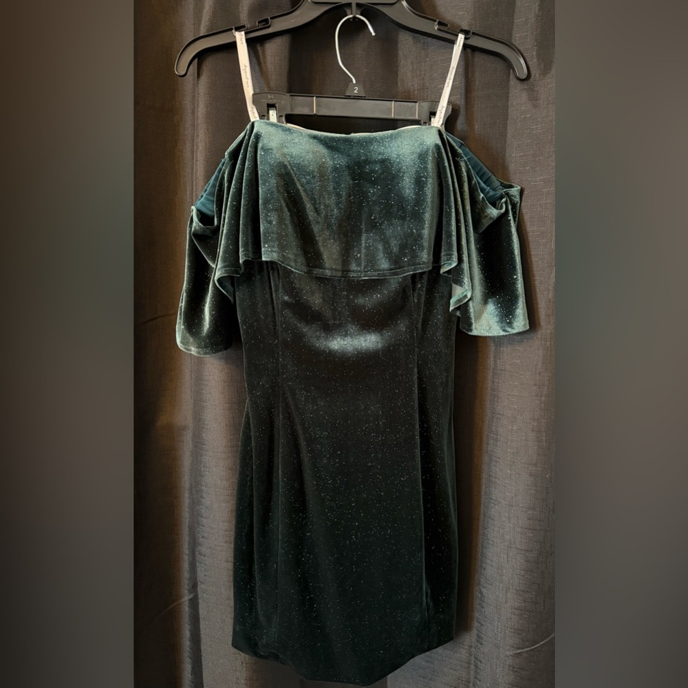 Green velvet off the shoulder dress